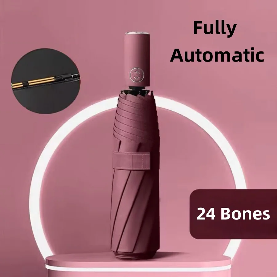 Umgekehrter Regenschirm für Herren, groß, 106 cm, winddicht, 24 Knochen, automatischer Business-Klappschirm, Sonnenschirm, sonniger und regnerischer Regenschirm Image