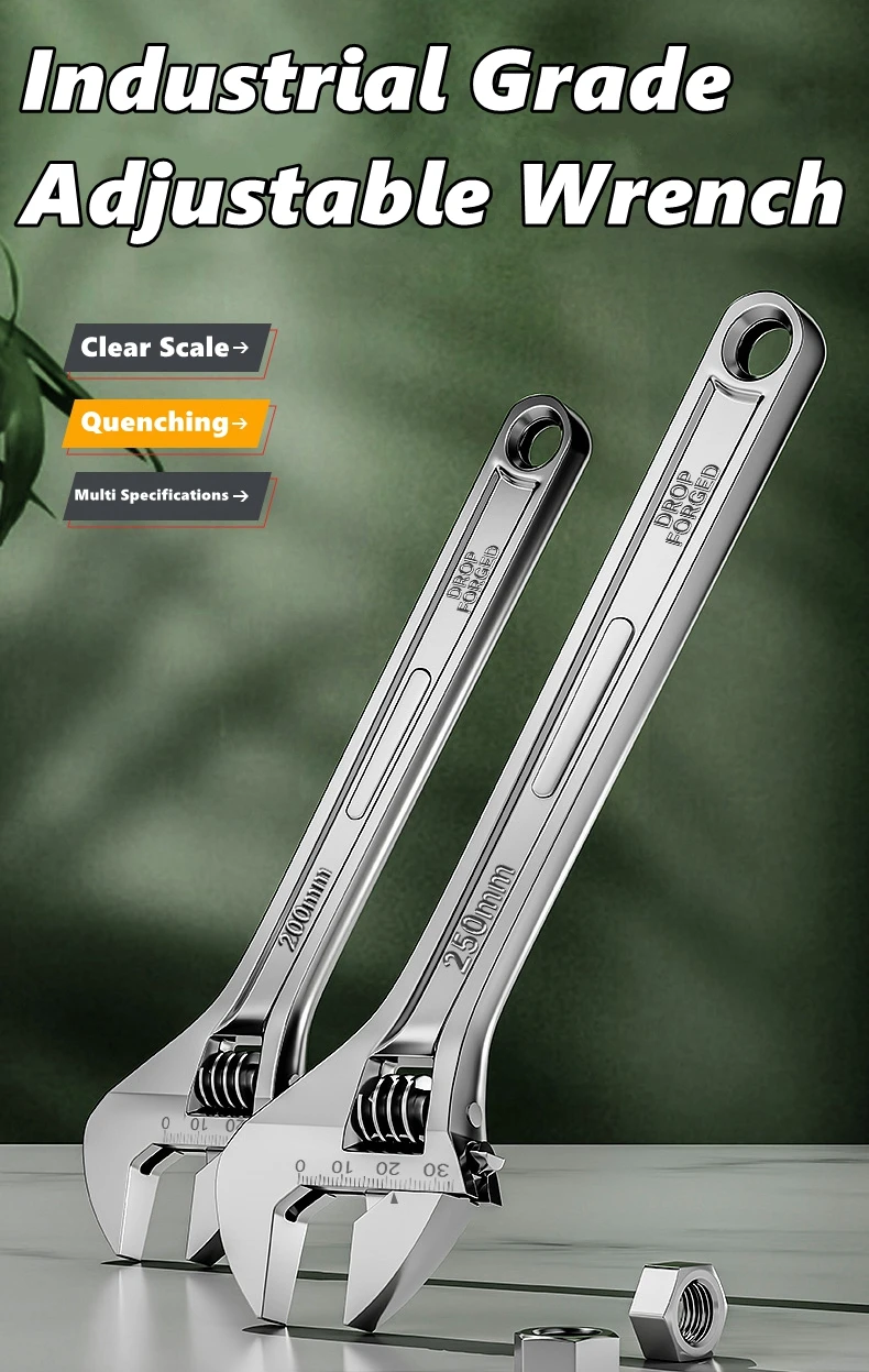 Große Öffnung, verstellbarer Schraubenschlüssel, leichter Motorschlüssel, multifunktionaler Badezimmer-Rohrzange, 6–15 Zoll, Sanitär-Reparatur-Handwerkzeuge