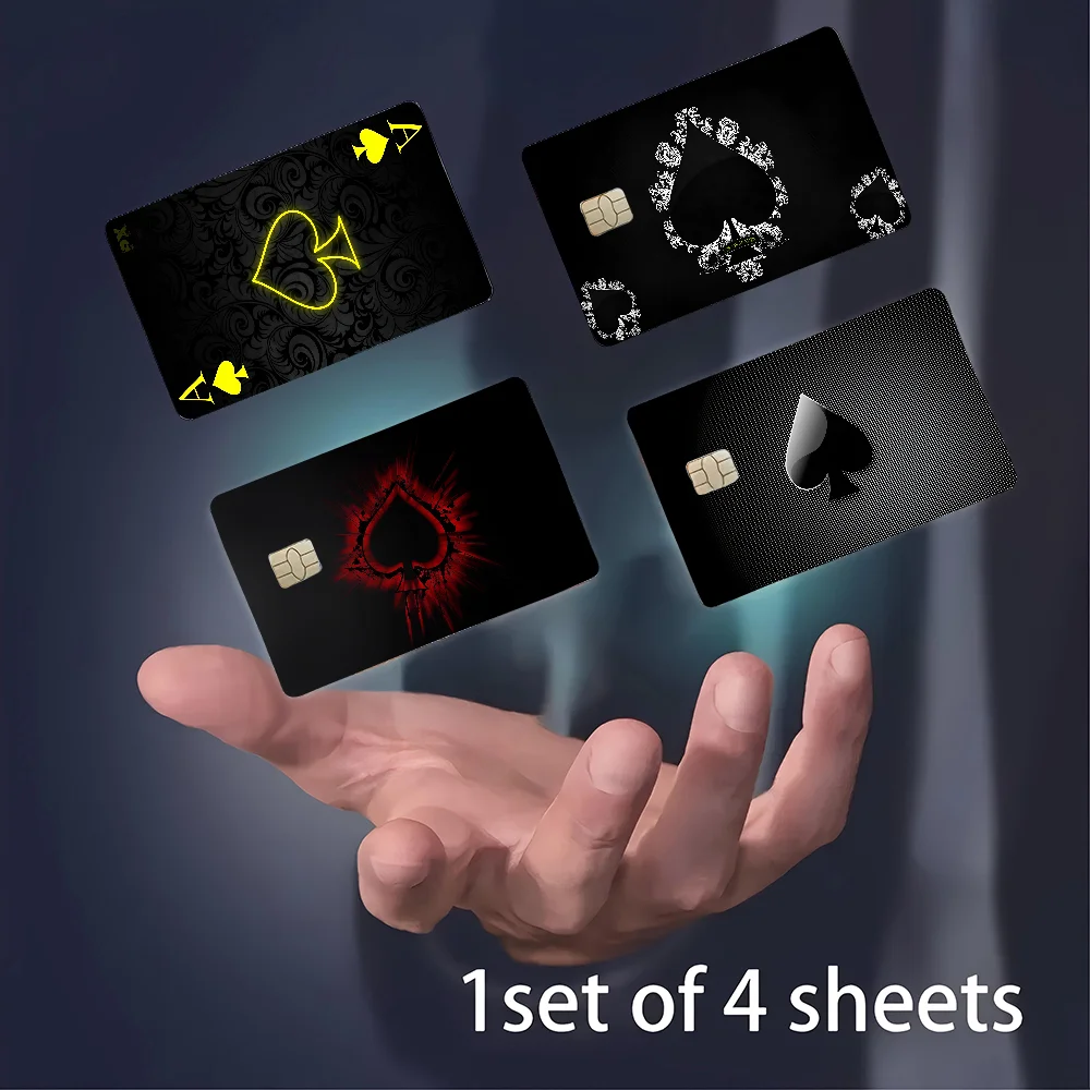 Ace Of Spades 4 Stück 1 Set Kredit-Debitkarten-Aufkleber, Party-Aufkleber, Dekoration, wasserdicht, kleiner Chip-Karten-Hautaufkleber Image