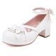 Klarmar Women Mary Jane Court Shoes Strappy Block Heels Round Toe Ankle Strap Bows Mid Heels Party White Size 10.5 UK/48/29CM