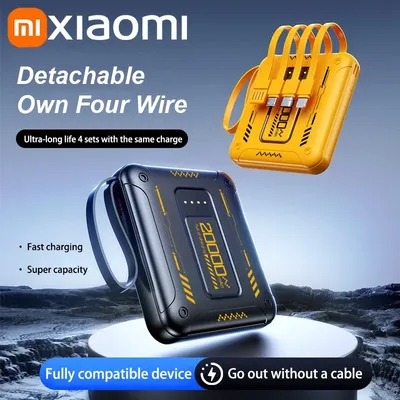 Mini Compact Praktische Power Bank PD 20 W Superschnelles Laden 4-in-1 Integriertes Kabel Geeignet mit großer Kapazität für iPhone Samsung Image