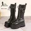 Dicke Sohlens tiefel für Damen Frühling Herbst Punk-Stil Mid-Calf-Stiefel weibliche Mode Square Toe Outdoor Casual große Schuhe