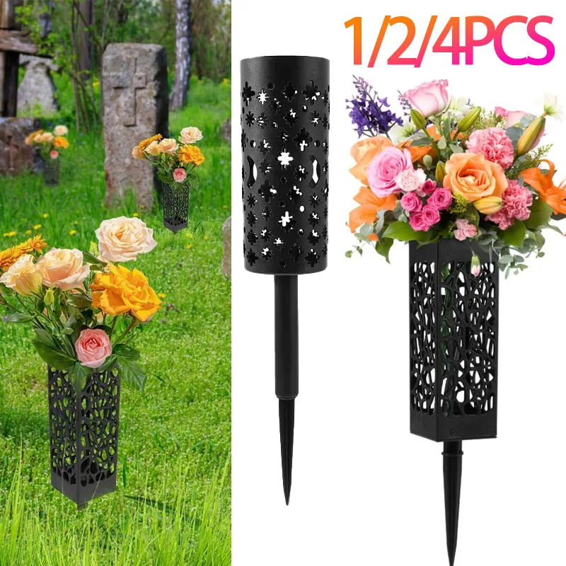 1/2/4PCS Outdoor Wicker Blumenkorb Dekorative Garten Pflanzer mit Hohl Design Friedhof Blumenarrangement Holde Image