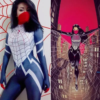 The Amazing Silk Cindy Moon SpiderWomen Cosplay Kostüm Mädchen Superheld Spandex Zentai Bodysuit Image