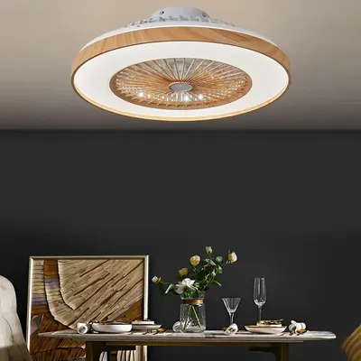 Living room fan 60cm ceiling mounted fan APP wood grain color electric fan pendant light dining room bedroom decorative light