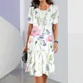 Robe mi-longue élégante à imprimé floral pour femmes, robes à manches courtes, vêtements respirants, mode féminine, été, 2024