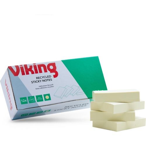 Viking Green Line 80% Recycelt Haftnotizen Quadratisch 38 x 51 mm Blanko Gelb 12 Stück à 100 Blatt Image