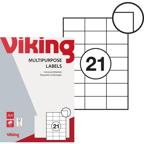 Viking Universaletiketten Selbstklebend 70 x 42,3 mm Weiß 100 Blatt mit 21 Etiketten Image