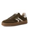 Plateausneaker TAMARIS, Damen, Gr. 42, grün (oliv, weiß), Veloursleder, Glattleder, kontrastfarbene Details, Fischgratmuster, sportlich, Schuhe, Freizeitschuh, Halbschuh, Schnürschuh mit gepolstertem Schaftrand