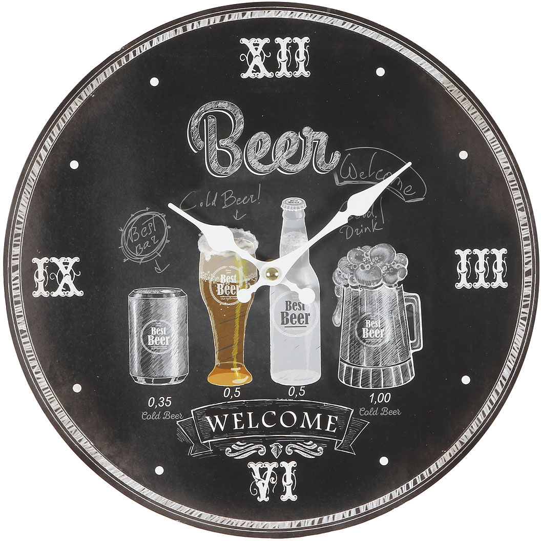 Wanduhr AMBIENTE HAUS "Wanduhr - Beer 28cm", schwarz, B:28cm H:25cm T:2cm, Wanduhren, Wanduhr Image