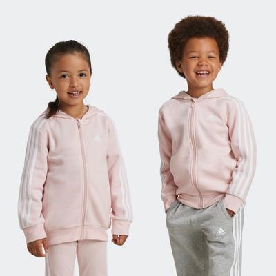 Kapuzensweatjacke ADIDAS SPORTSWEAR "LK 3S FL FZ HD", Kinder, Gr. 110, rosa (sandy pink, weiß), Obermaterial: 70% Baumwolle, 30% Polyester, clean, Sweatjacken Image