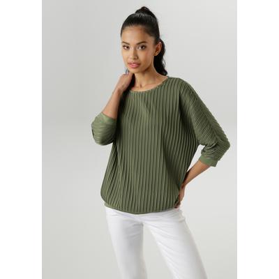 Fledermausshirt ANISTON SELECTED, Damen, Gr. 48, grün (oliv), Jersey, Obermaterial: 93% Polyester, 7% Elasthan, unifarben, Biesen, Basic, lässig geschnitten hüftbedeckend, Rundhals, 3/4-Ärmel Fledermausärmel Bündchen, Shirts, mit moderner... Image