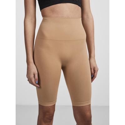 Radlerhose PIECES "PCIMAGINE", Damen, Gr. S, N-Gr, braun (tan), Jersey, Obermaterial: 76% Polyamid, 24% Elasthan, unifarben, casual, eng, Hosen, mit Shaping-Effekt Image