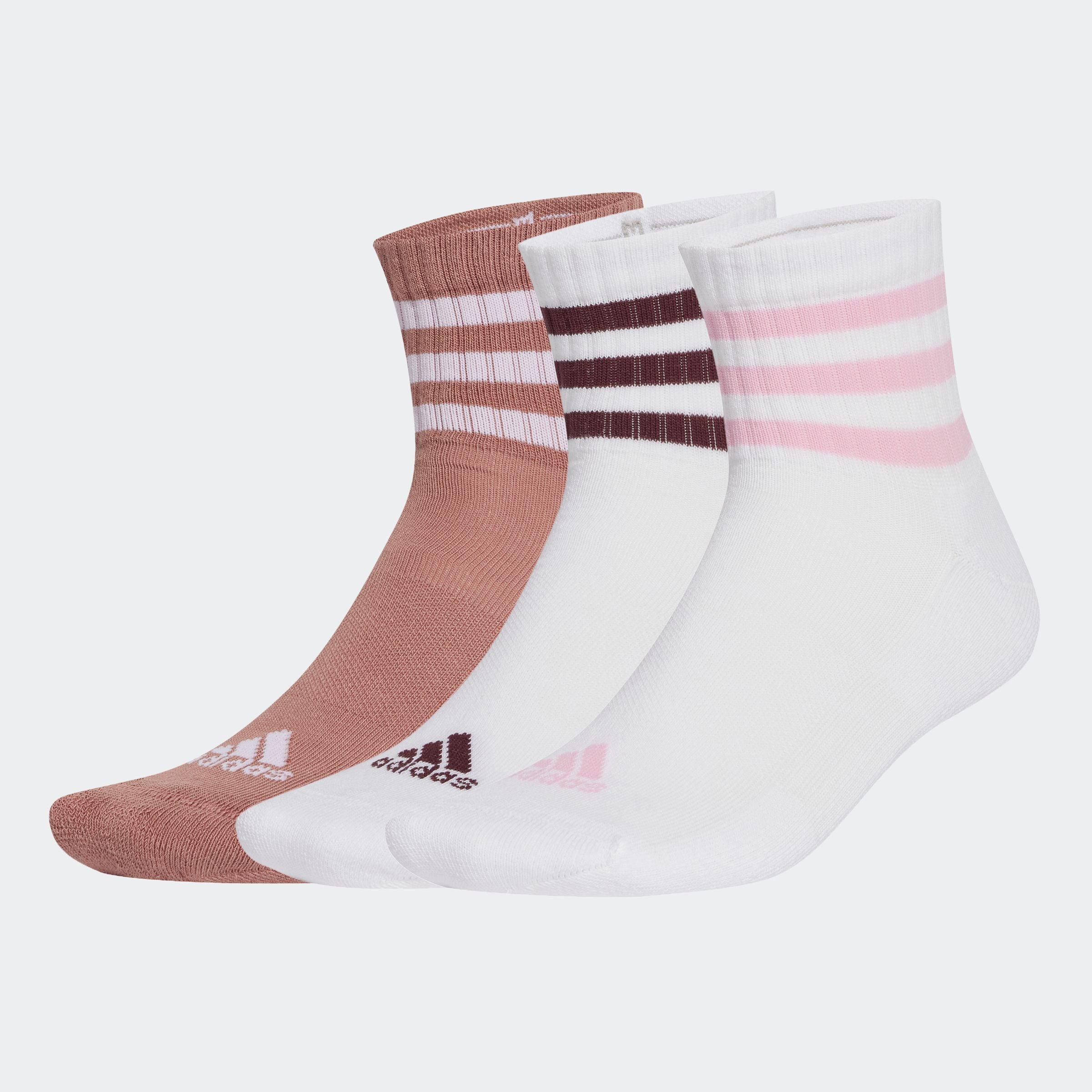 Funktionssocken ADIDAS PERFORMANCE "3STREIFEN CUSHIONED SPORTSWEAR MIDCUT SOCKEN, 3 PAAR", Herren, Gr. XL (46/48), weiß (weiß, weiß, warm clay), Obermaterial: 59% Baumwolle, 38% Polyester, 2% Elasthan, 1% sonstige Fasern, Socken