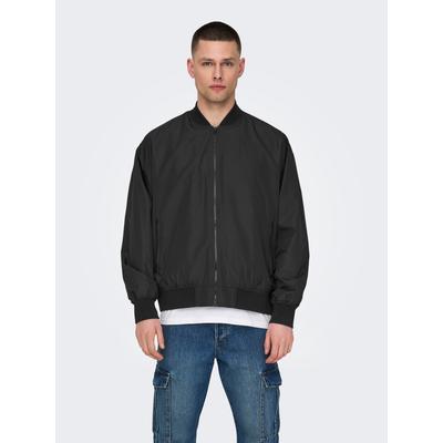 Bomberjacke ONLY & SONS "ONSGAVIN BOMBER JACKET OTW CS", Herren, Gr. M, schwarz, Web, Obermaterial: 100% Polyester, unifarben, modisch, regular fit, Langarm Rippbündchen, Jacken Image