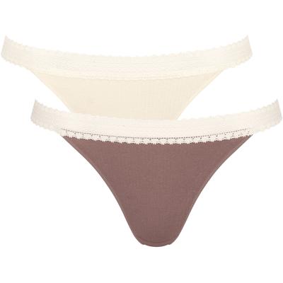 Slip SLOGGI "GO Ribbed R Tanga C2P", Damen, Gr. M, braun (braun, light combination), Single Jersey, Obermaterial: 95% Baumwolle, 5% Elasthan, Unterhosen, Rippstruktur Image