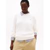 Strickpullover TOMMY HILFIGER CURVE "CRV CO CABLE FINE GG C-NK LS SWT", Damen, Gr. 46, ivory silk, Strick, Obermaterial: 100% Baumwolle, unifarben, casual, figurbetont, Rundhals, Langarm Rippstrickbündchen, Pullover, in großen Größen, mit Zopfmuster