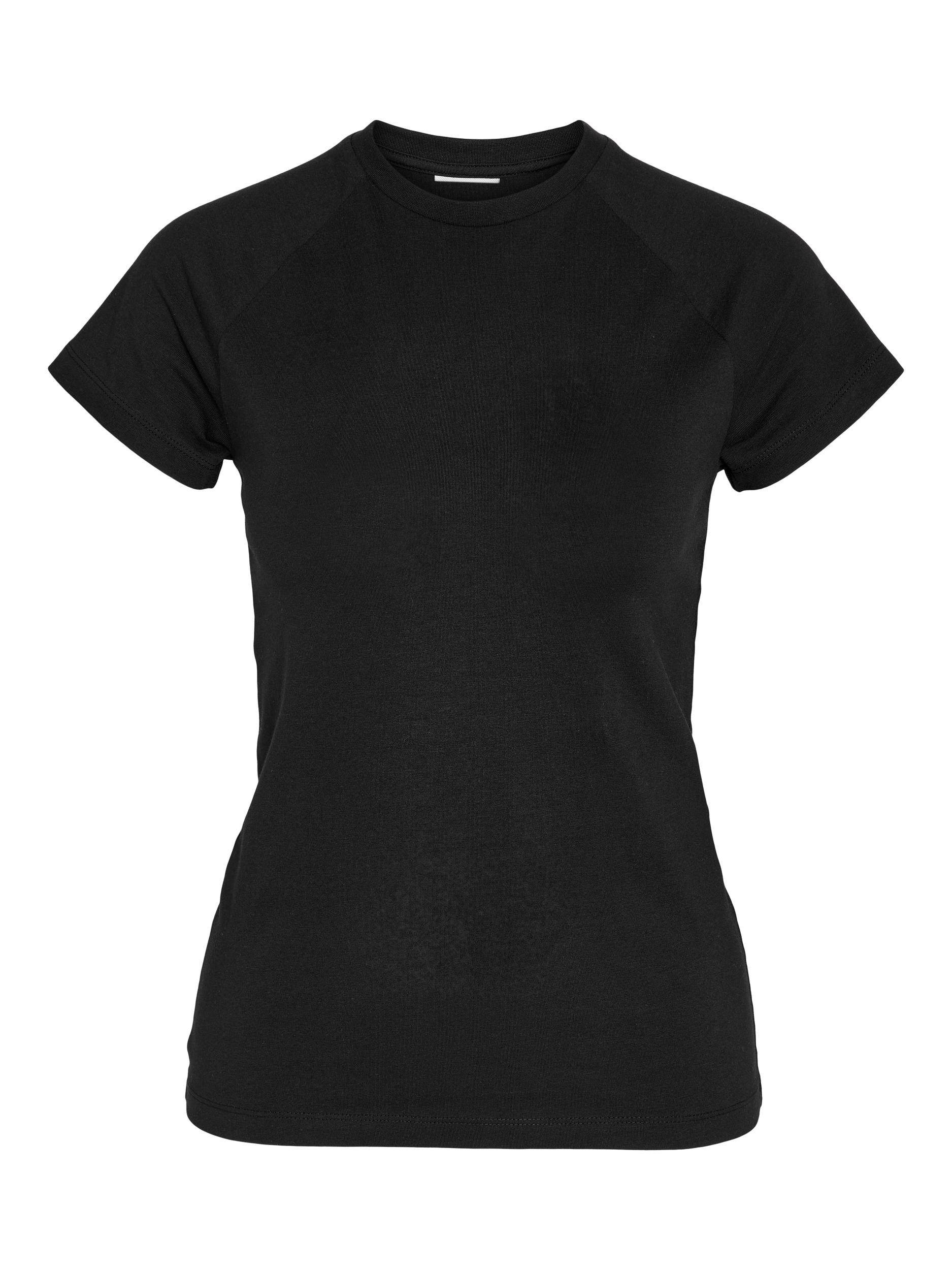 Kurzarmshirt NOISY MAY "NMKATINKA S/S RAGLAN TOP FWD JRS NOOS", Damen, Gr. XS (34), schwarz, Jersey, Obermaterial: 95% Baumwolle, 5% Elasthan, unifarben, figurbetont, Rundhals, Shirts Image