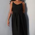 Femmes Robe Midi Robe en coton et lin Robe Nuisette Robe Imprimée Mode Moderne Extérieur Vacances Fête Coupe régulière Uni Sans manches Bretelles spaghetti Noir Vert Abricot Été
