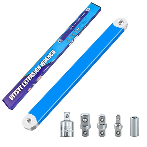 Jeu de clés à rallonge décalées, clé à rallonge décalée de 15,4 pouces avec adaptateurs à carré de 1/2, 1/4, 3/8 et clé à cliquet de 3/8, outil d'extension de clé à chocs universelle pour les