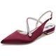 KUHAOFEU Women's Slingback Flat Shoes Closed Toe Formal Dress Shoes for Bridal Rhinestone Decor Wedding Business Evening Flats,Burgundy,7 UK