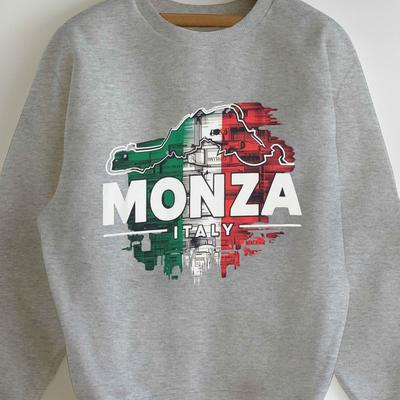 TEMU Monza Italy Racing Circuit Graphic Crew Neck Sweatshirt, Casual Polyester Knit Fabric Pullover, With Geometric Pattern, For Women, Fall/winter Collection Image