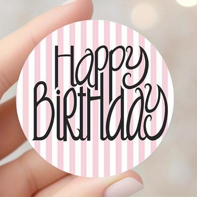 TEMU 96pcs Happy Birthday Stickers - Round Decorative Labels With Striped Border For Gift Bags, Cards, Envelopes, Boxes & Party Supplies, Birthday Party Decorations Image