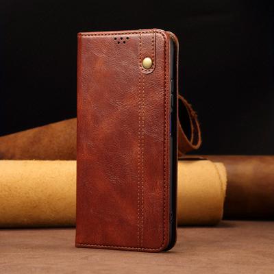 TEMU Brown Oil Wax Pattern With Dual Craft Magnet Closure, Simple And Elegant Multi-use Phone Case Suitable For A56/a36/a06/a05s/a15/a25/a54/a24/s25/s24/s23/s22/s21/s20 Plus Uirta/note 10/20 Pro Ultra Image
