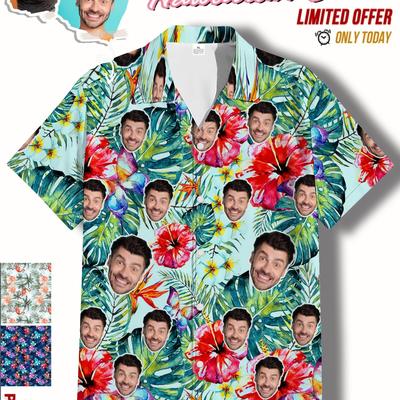 TEMU Custom Ersonalized Photo Hawaiian Shirt Face Holiday Tropical Pattern Shirt For Men Women Birthday Bachelor Party Gift Summer Gift Image