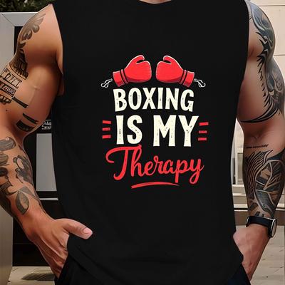 "TEMU [adventure] Men's Navy Blue "boxing Is " Graphic Tank Top - Quick-dry, Breathable Mesh Fabric, Sleeveless Athletic Shirt For Summer, Gym, Workout & Casual Wear" Image