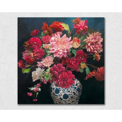 La Casa »Chrysanthemenstrauß in einer Vase« Ölbild handbemalt 110x110 cm auf Leinwand Image