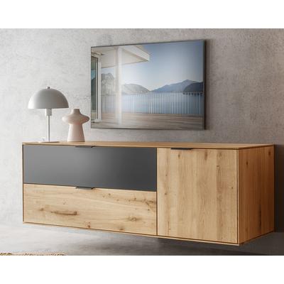 Massivholz »Lugano« Lowboard I hängend Hobelschlag Front / obere Schublade in Weißglas Image