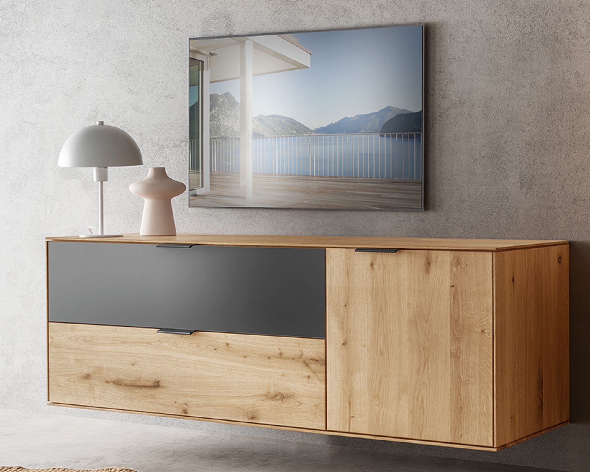 Massivholz »Lugano« Lowboard I hängend glatte Front / glatte Front