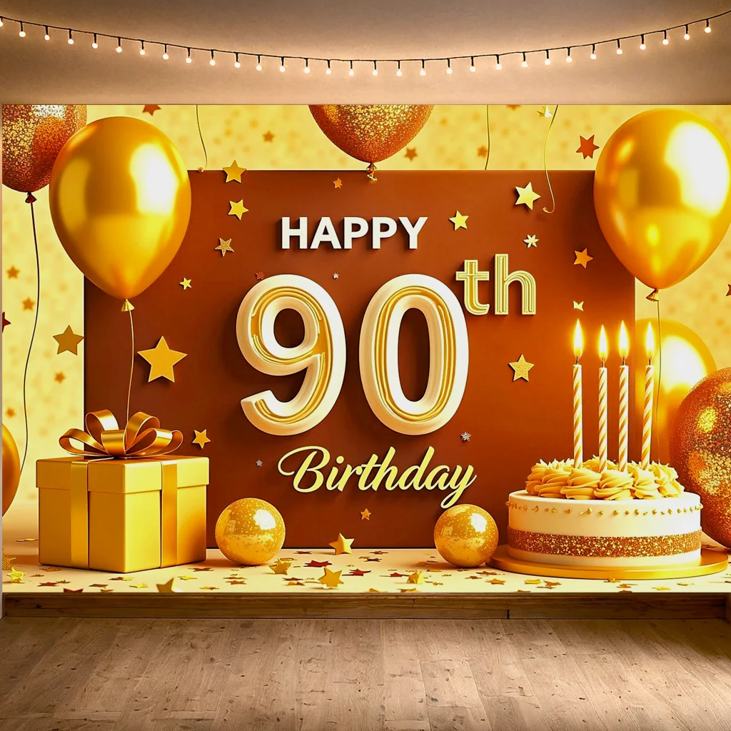 Goldener Ballon Alles Gute zum 90. Geburtstag Hintergrund Banner Partyzubehör Fotografie Requisiten Geburtstag Dekoration Dekor Hintergrund Event Image