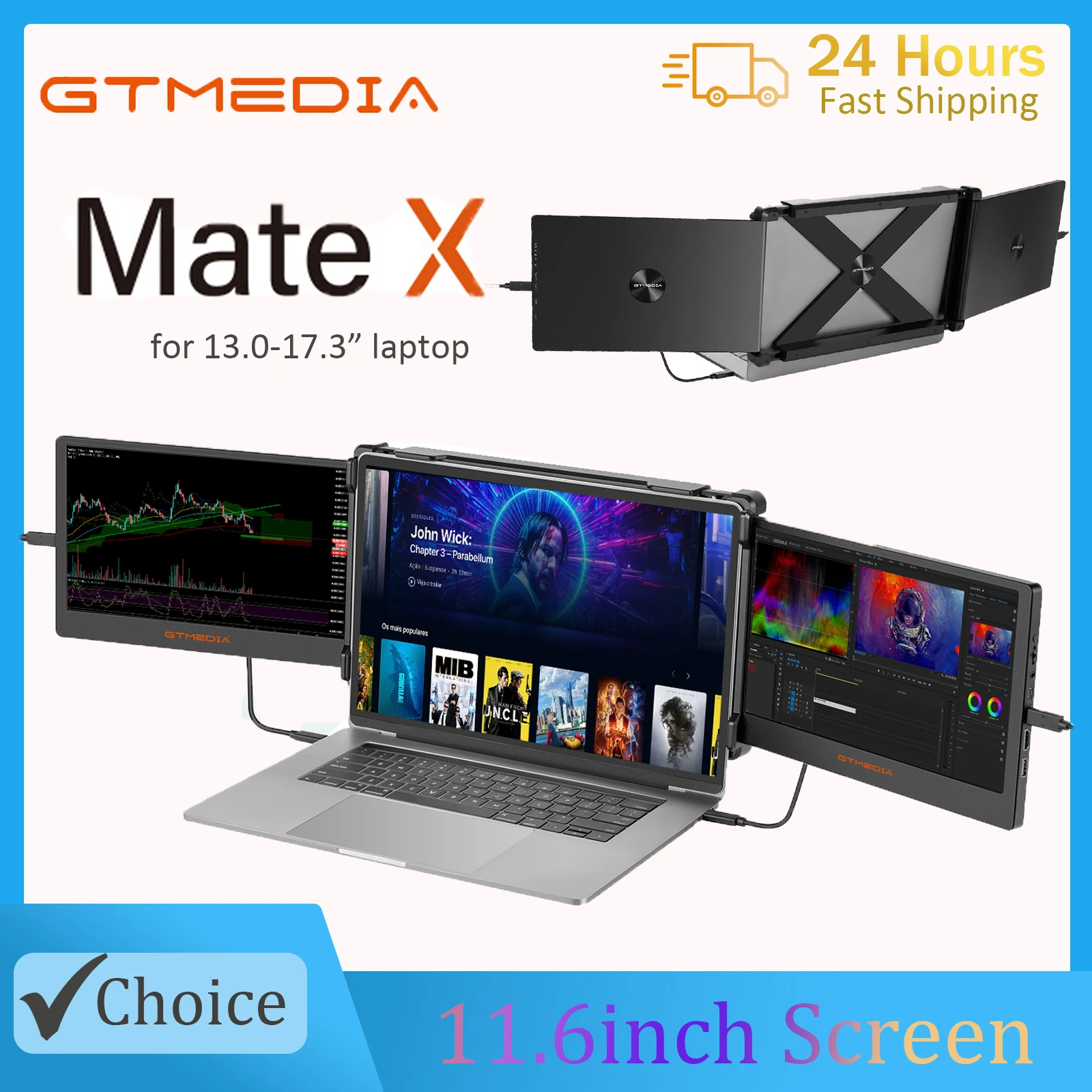 GTMEDIA Mate X 11.6 pouces moniteur double écran Portable 1920*1080 IPS FHD écran multi-système Compatible pour ordinateur Portable 13.0-17.3 pouces