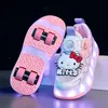 Hello Kitty Kinder-Inline-Skating-Schuhe, vierrädriges Design, verstellbare Rollklingen für Jungen und Mädchen, Sportschuhe, Turnschuhe