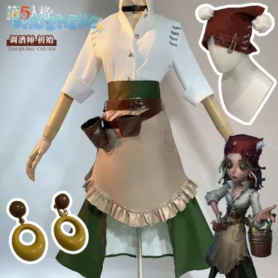 Identität V Demi Bourbon Cosplay Barmaid Kostüm Professionelles lässiges langes Kleid Hemd Socken Hut Zubehör Halloween Party Uniform Image