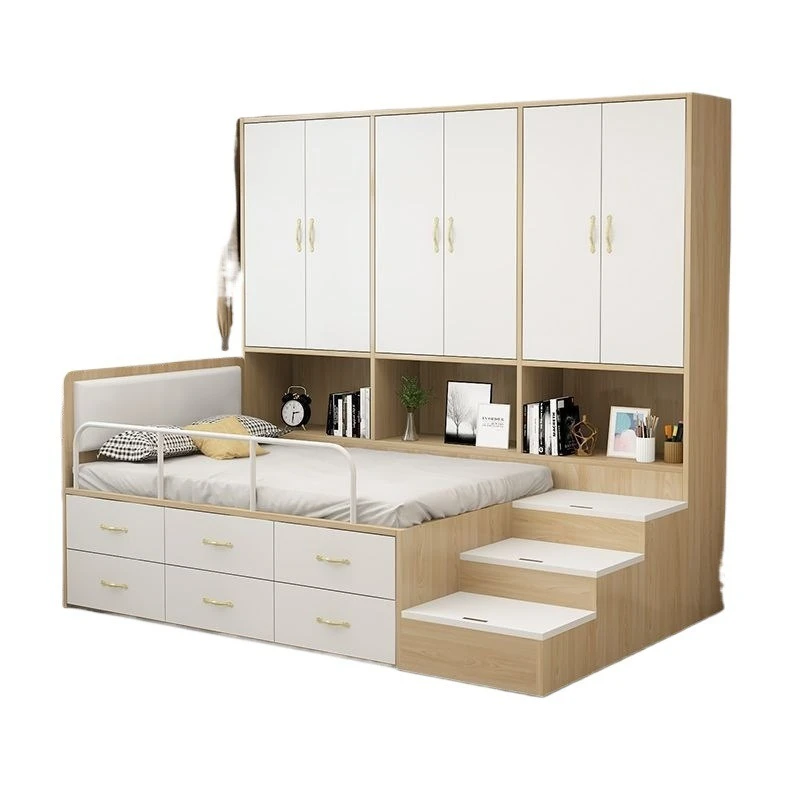 Moderner, einfacher Tatami-Bett-Kleiderschrank mit integrierter Kombination, multifunktionaler Massivholz-Multifunktionsschublade für Kinder