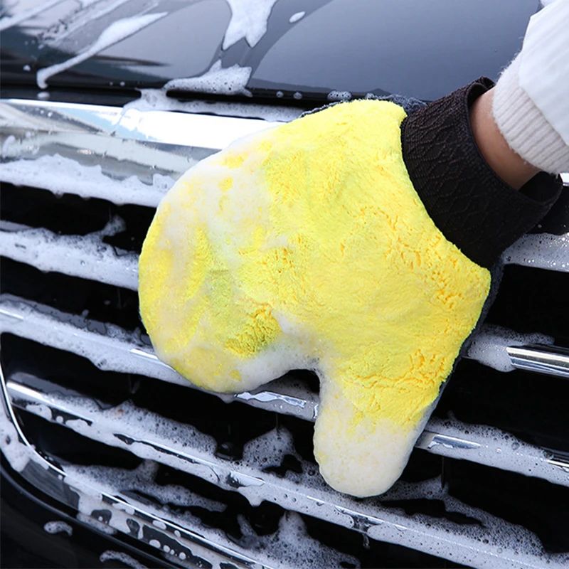 Doppelseitige Korallen vlies Auto wasch handschuhe Auto pflege Reinigungs handschuhe Staub tuch handschuh Autozubehör Image