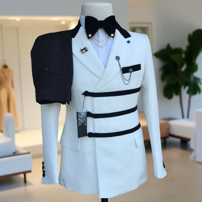 Abiti da uomo monopetto da sposa slim fit giacca con risvolto a punta con pantaloni 2 pezzi smoking da sposo formale da lavoro stile moda