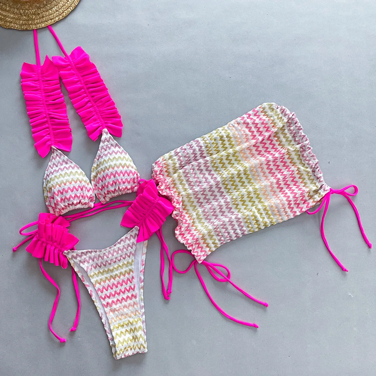 Dreiteiliges Set 2025, neuer Bikini für Damen, bedruckter Bikini-Badeanzug, Strand-Split-Badeanzug Image