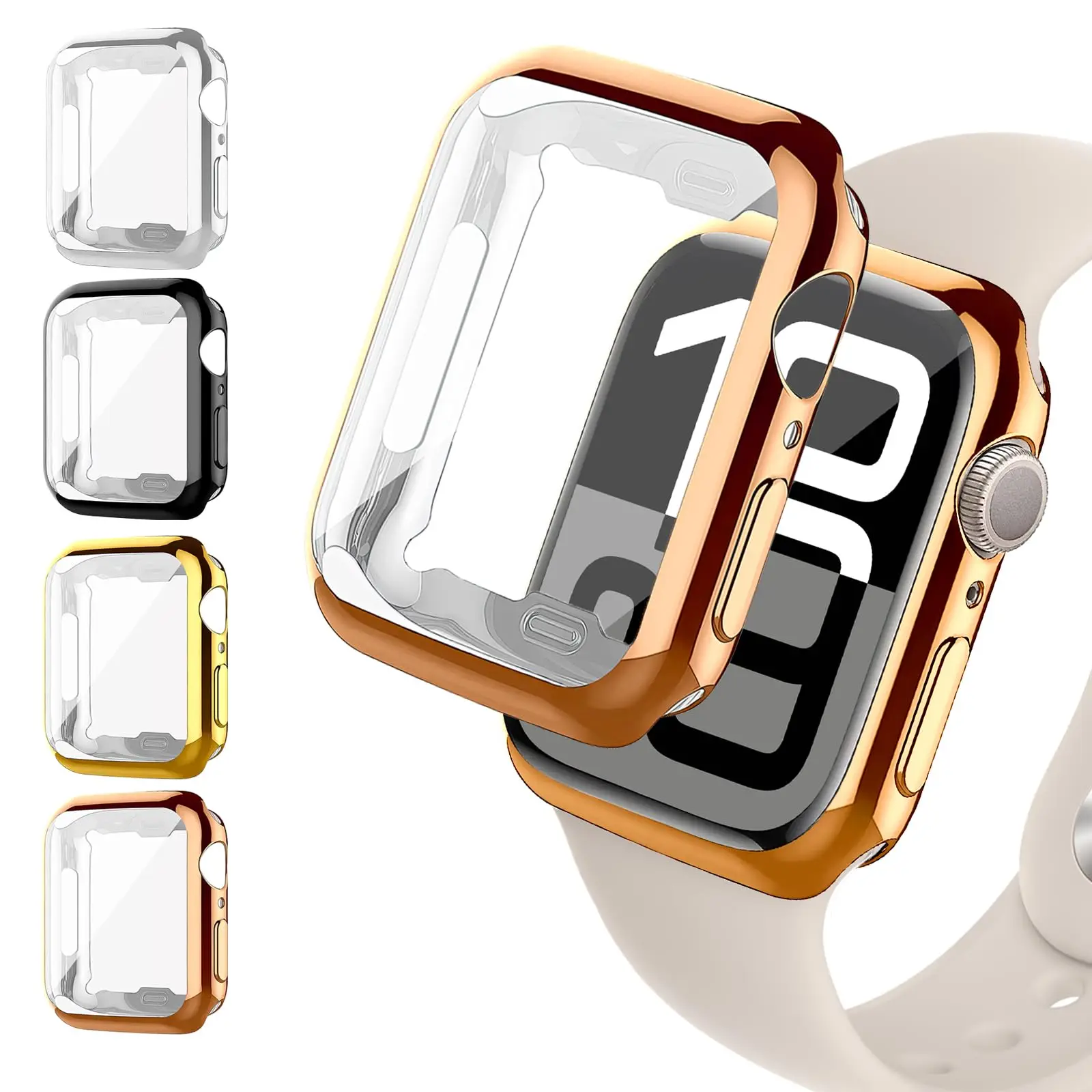 TPU-Abdeckung für Apple Watch-Gehäuse, Serie 9, 8, 7, 6, 5, 4, 3, SE 41 mm, 45 mm, 42–44 mm–40 mm, Displayschutzfolie, Zubehör für Apple Watch-Armband Image
