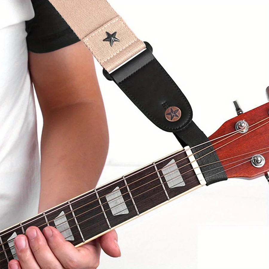 8 Zoll schwarz/brauner Gitarrengurt – Umhängeband Kopfplattengurt für Gitarre und Ukulele-Gitarren-Enthusiasten, Anfängerzubehör JXB Image