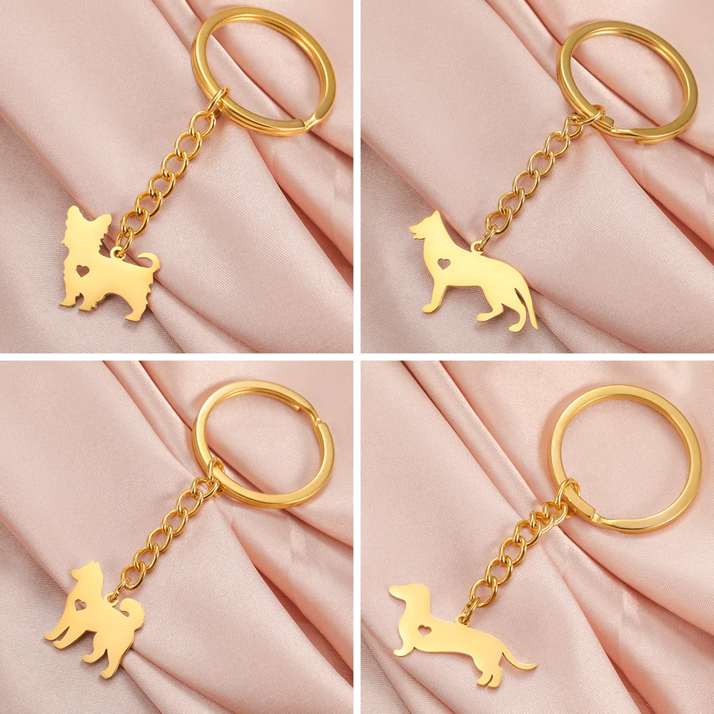 Cazador Tier Hund Welpe Schlüsselanhänger Edelstahl Haustier Dackel Samojede West Highland Terrier Schlüsselanhänger Schmuck Valentinstag Geschenk Image