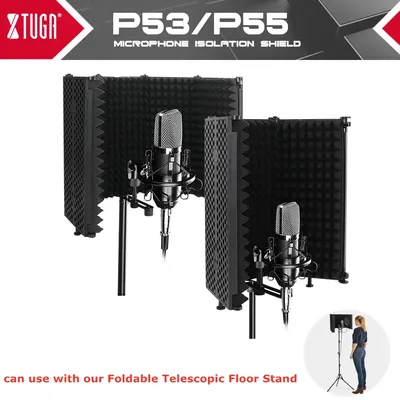 XTUGA 3/5 Plates Microphone Isolation Shield Foldable Portable High Density Sound Absorbing Cover Foam Panel with Non-slip Feet