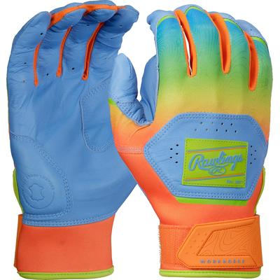 Rawlings Workhorse Funburst Youth Batting Gloves Columbia Blue/Orange
