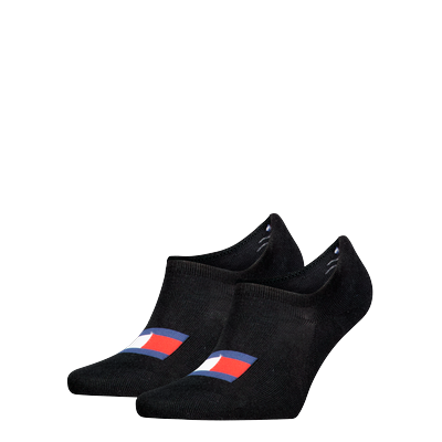 Füßlinge TOMMY HILFIGER "TH UNI TJ FOOTIE 2P FLAG", Damen, Gr. 35-38, schwarz, Baumwollmischung, Socken, Mit großem Flag-Label vorn Image