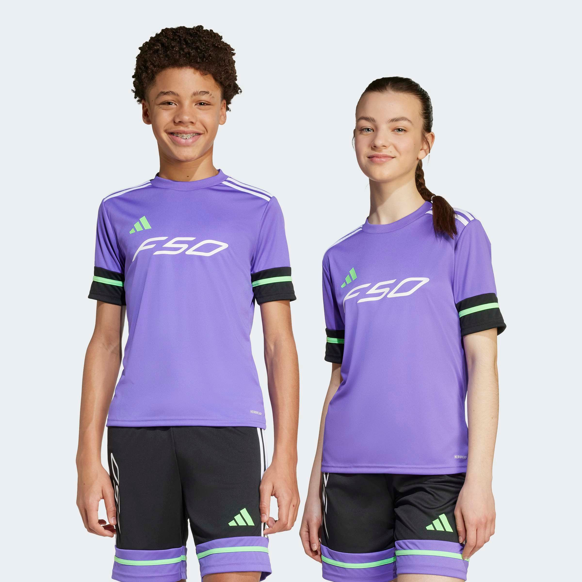 Fußballtrikot ADIDAS PERFORMANCE "F50 JSY Y", Jungen, Gr. 164, lila rush, schwarz, Obermaterial: 100% Polyester, Rundhals, Trikots Fußballtrikot