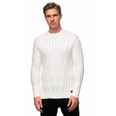 Strickpullover RUSTY NEAL, Herren, Gr. M, weiß, 65% Polyacryl, 25% Baumwolle, 10% Wolle, unifarben, casual, normal, Rundhals, Langarm, Pullover, mit trendigem Zopfmuster Image