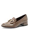 Slipper TAMARIS, Damen, Gr. 39, grau (taupe), Lacksynthetik, unifarben, used, modisch, Schuhe, Blockabsatz, Pumps, Businessschuh mit modischer Zierspange